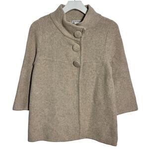 Jillian Jones Wool Blend Snap Buttons 3/4 Sleeve Sweater Women M Beige Angora